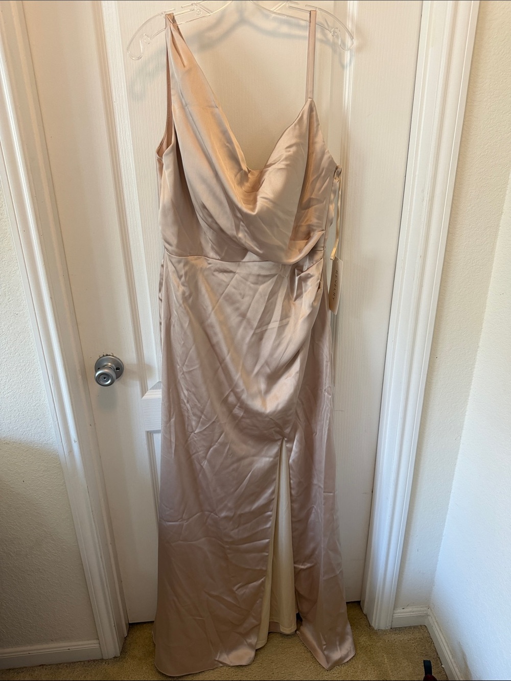 Revelry Satin Cowl-Neck Maxi Dress in Blush Pink